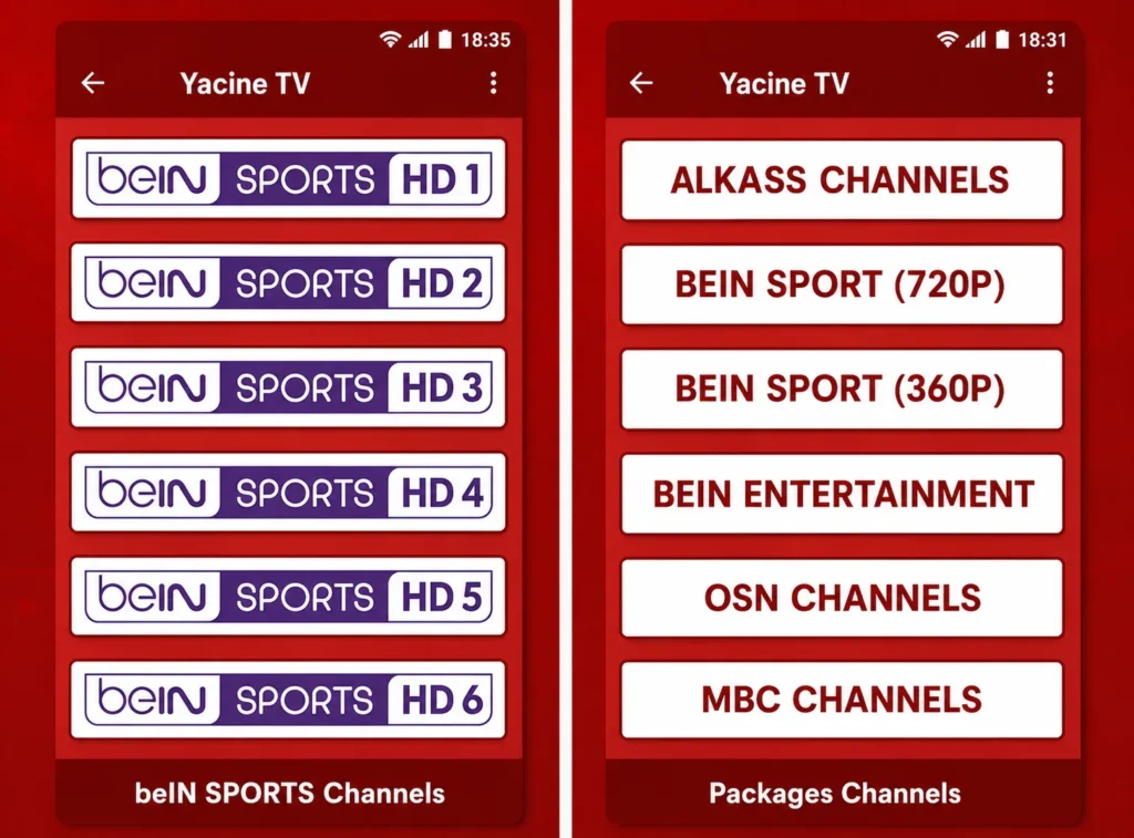 القنوات المتوفرة في تطبيق Yacine TV القنوات المتوفرة في تطبيق Yacine TV